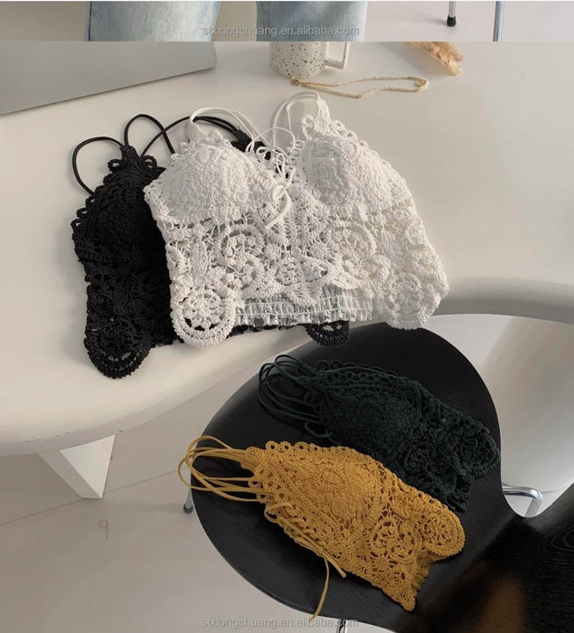Voler Haut Seamless Floral Lace Tube Top Bra Yellow