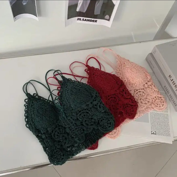 Voler Haut Seamless Floral Lace Tube Top Bra Marron
