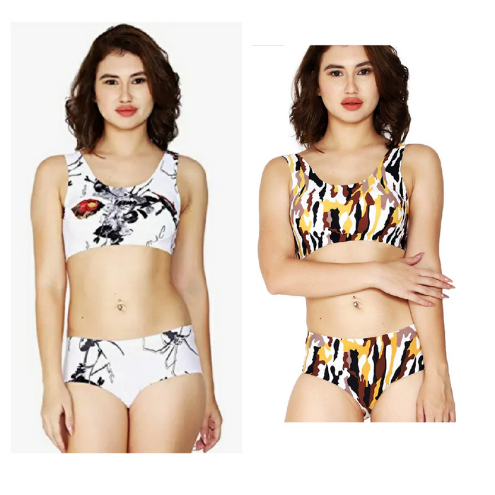 Lingerie Set of Bralette and Panty White Flower & Leopard Print combo
