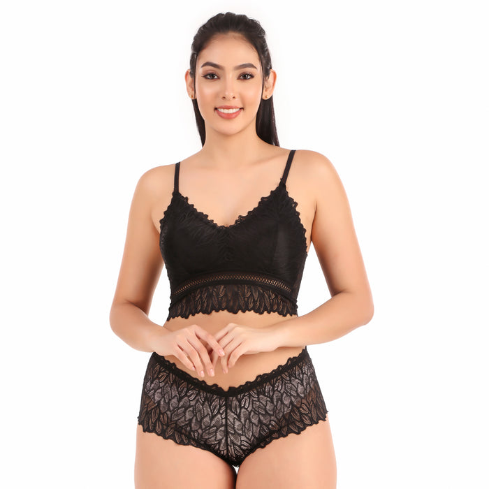 Voler Haut Jet Black Floral Lingerie Set