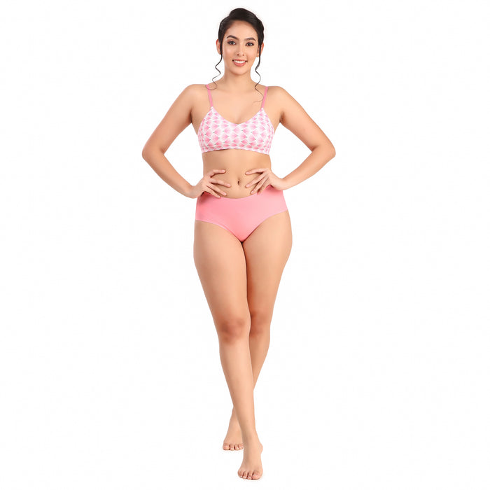 Voler Haut Pink Petal Lingerie Set - Thin Strap and Back Closure Hook Bra with matching Panty