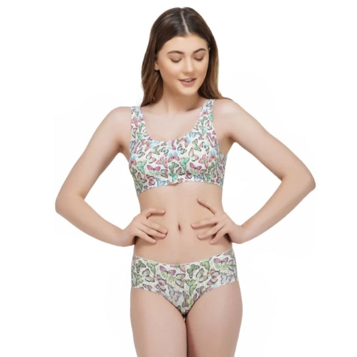 Women Butterfly Print Seamless Bra with Matching Seamless Stretchable Panties