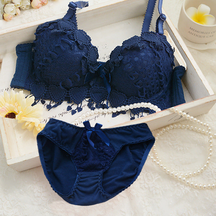 Voler Haut Heart Shape Bridal Set of Bra and Panty Set Blueberries Blue