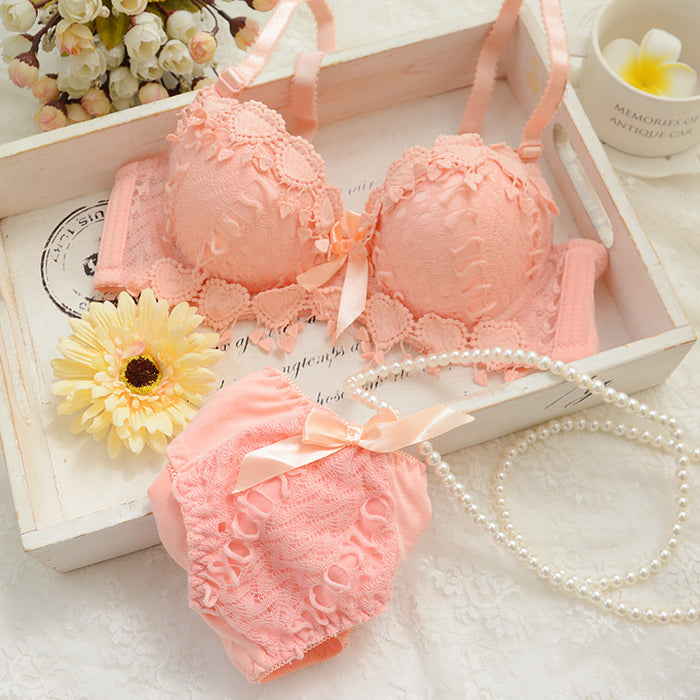 Voler Haut Heart Shape Bridal Set of Bra and Panty Set Peach Pink