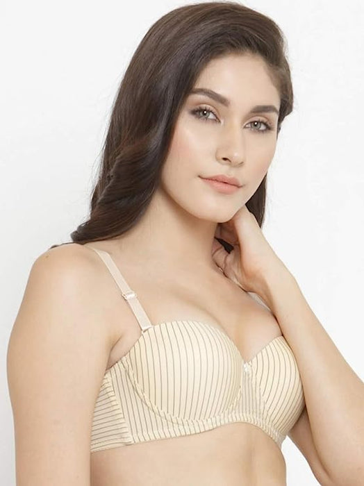 Voler Haut Women Vertical Stripes Bra Beige