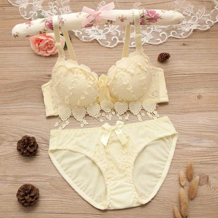 Voler Haut Heart Shape Bridal Set of Bra and Panty Set Yellow Lemon