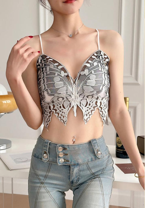 Voler Haut Sexy Butterfly Style with Embroidery Deep V Neck Lace Bra