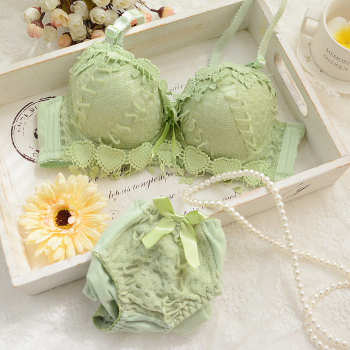 Voler Haut Heart Shape Bridal Set of Bra and Panty Set Avocado Green