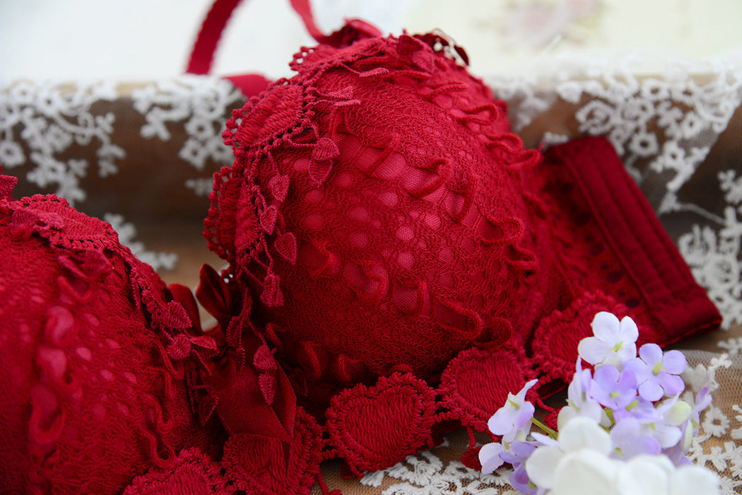 Voler Haut Heart Shape Bridal Set of Bra and Panty Set Strawberry Red