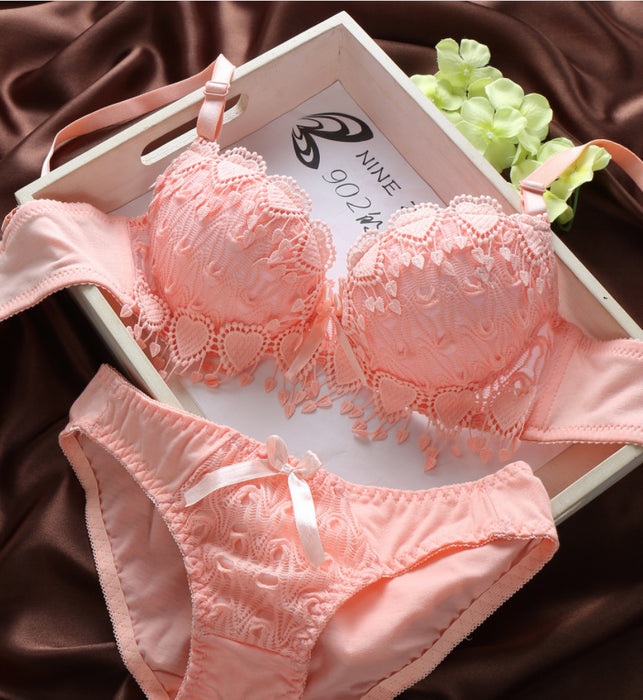 Voler Haut Heart Shape Bridal Set of Bra and Panty Set Peach Pink