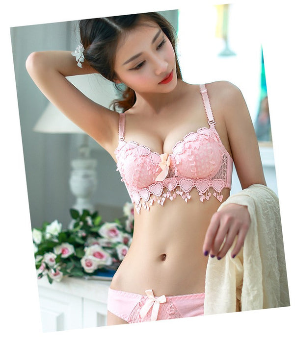 Voler Haut Heart Shape Bridal Set of Bra and Panty Set Peach Pink