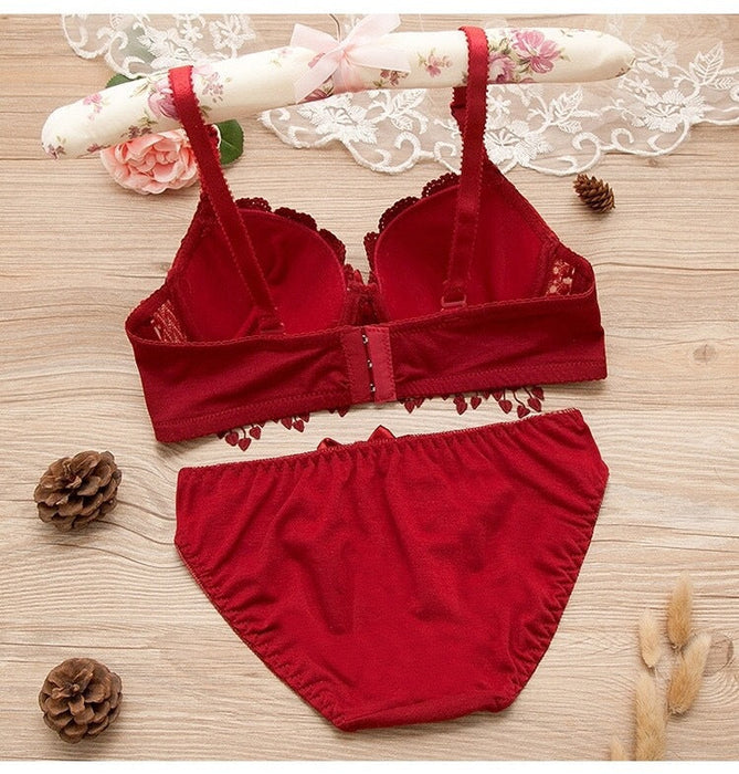 Voler Haut Heart Shape Bridal Set of Bra and Panty Set Strawberry Red