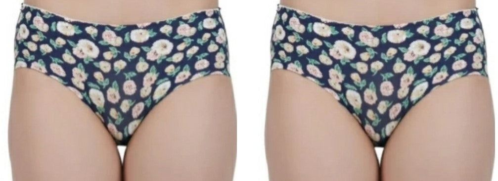 Voler Haut Flower Leaf Print Panties - Seamless, Soft and Stretchable Fabric (Combo Pack of 2)