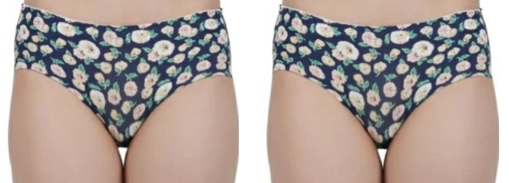 Voler Haut Flower Leaf Print Panties - Seamless, Soft and Stretchable Fabric (Combo Pack of 2)