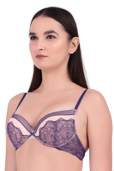 Voler Haut Women's Luxury Floral Lace Mesh Bra & Panty Set. Lingerie Set with Lightly Padded and Under Wired Bra Having Stylish Semi-Sheer Floral Lace Underwear for Women