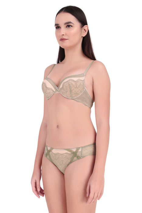 Voler Haut Women's Luxury Floral Lace Mesh Bra & Panty Set. Lingerie Set with Lightly Padded and Under Wired Bra Having Stylish Semi-Sheer Floral Lace Underwear for Women
