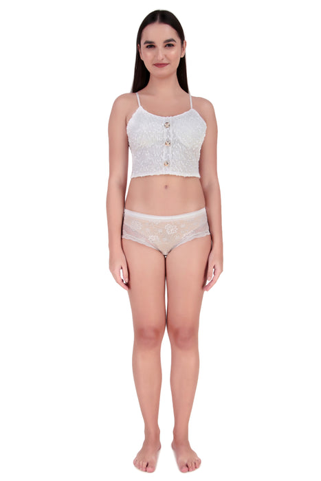 Voler Haut Women Vintage Floral Print Lingerie Set - Lace Trimmed Cropped Corsets-Style Cotton Blended Inspired Slim Top Bralette with Matching Sheer Lace Panties in Free Size