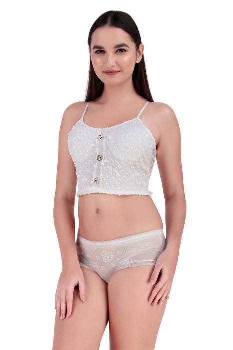 Voler Haut Women Vintage Floral Print Lingerie Set - Lace Trimmed Cropped Corsets-Style Cotton Blended Inspired Slim Top Bralette with Matching Sheer Lace Panties in Free Size