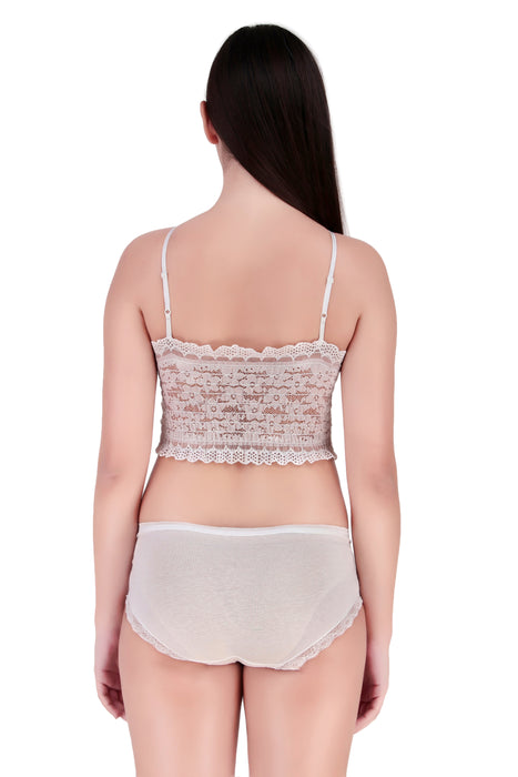 Voler Haut Women Vintage Floral Print Lingerie Set - Lace Trimmed Cropped Corsets-Style Cotton Blended Inspired Slim Top Bralette with Matching Sheer Lace Panties in Free Size
