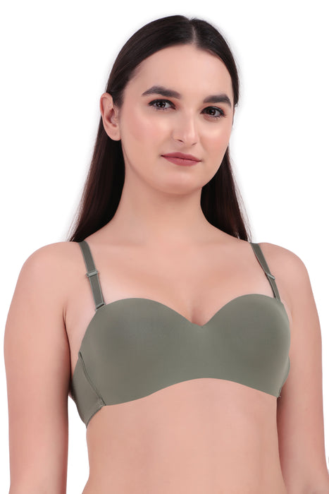 Voler Haut Women Bridal Honeymoon Cotton Blend Seamless Lingerie Set Under Wired Medium Coverage Bra with Hipster Style Colourful Panty Having Soft Stretchable Fabric Olive Green