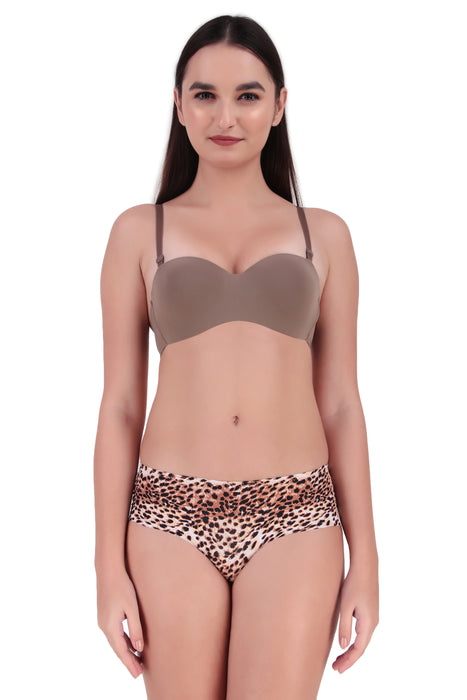 Voler Haut Women Bridal Honeymoon Cotton Blend Seamless Lingerie Set Under Wired Medium Coverage Bra with Hipster Style Colourful Panty Having Soft Stretchable Fabric Copper Brown