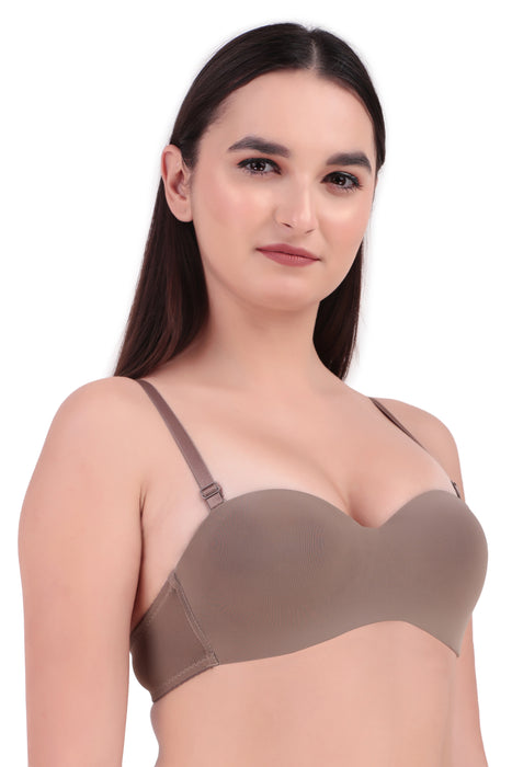 Voler Haut Women Bridal Honeymoon Cotton Blend Seamless Lingerie Set Under Wired Medium Coverage Bra with Hipster Style Colourful Panty Having Soft Stretchable Fabric Copper Brown