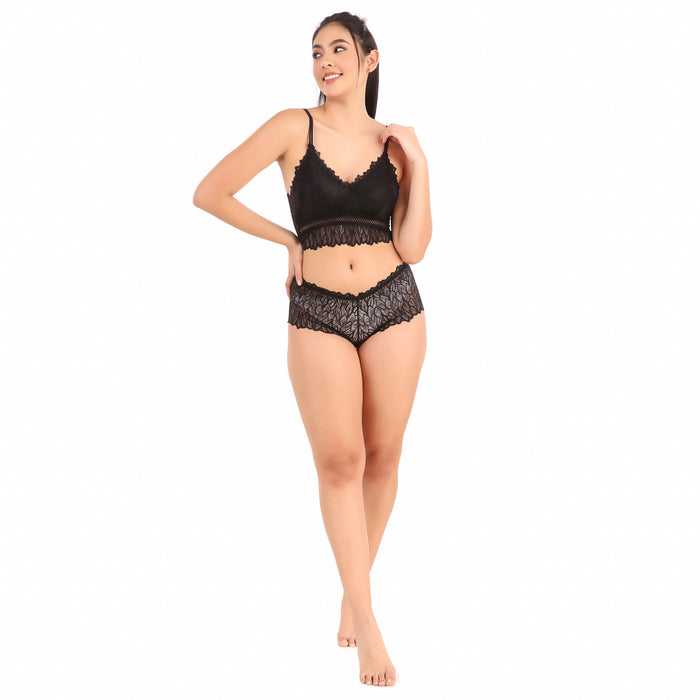 Voler Haut Jet Black Floral Lingerie Set