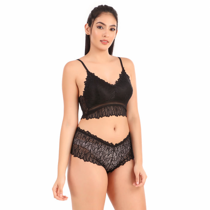 Voler Haut Jet Black Floral Lingerie Set