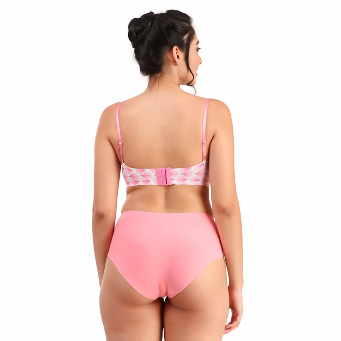 Voler Haut Pink Petal Lingerie Set - Thin Strap and Back Closure Hook Bra with matching Panty